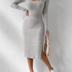 casual long sleeve bodycon dress scoop neck midi dress for fall and winter womens clothing