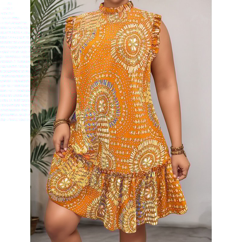 Summer New Womens Elegant Slim Fit Short Sleeve Dress, Black Gold Red Paisley Print, Ruched Hem, Round Neck