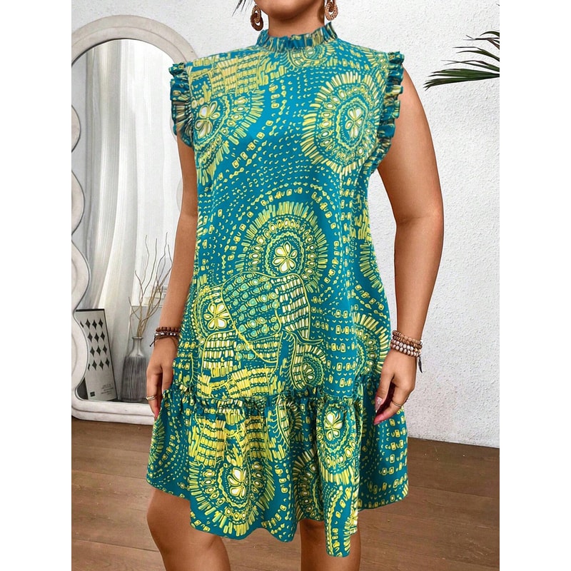 Summer New Womens Elegant Slim Fit Short Sleeve Dress, Black Gold Red Paisley Print, Ruched Hem, Round Neck