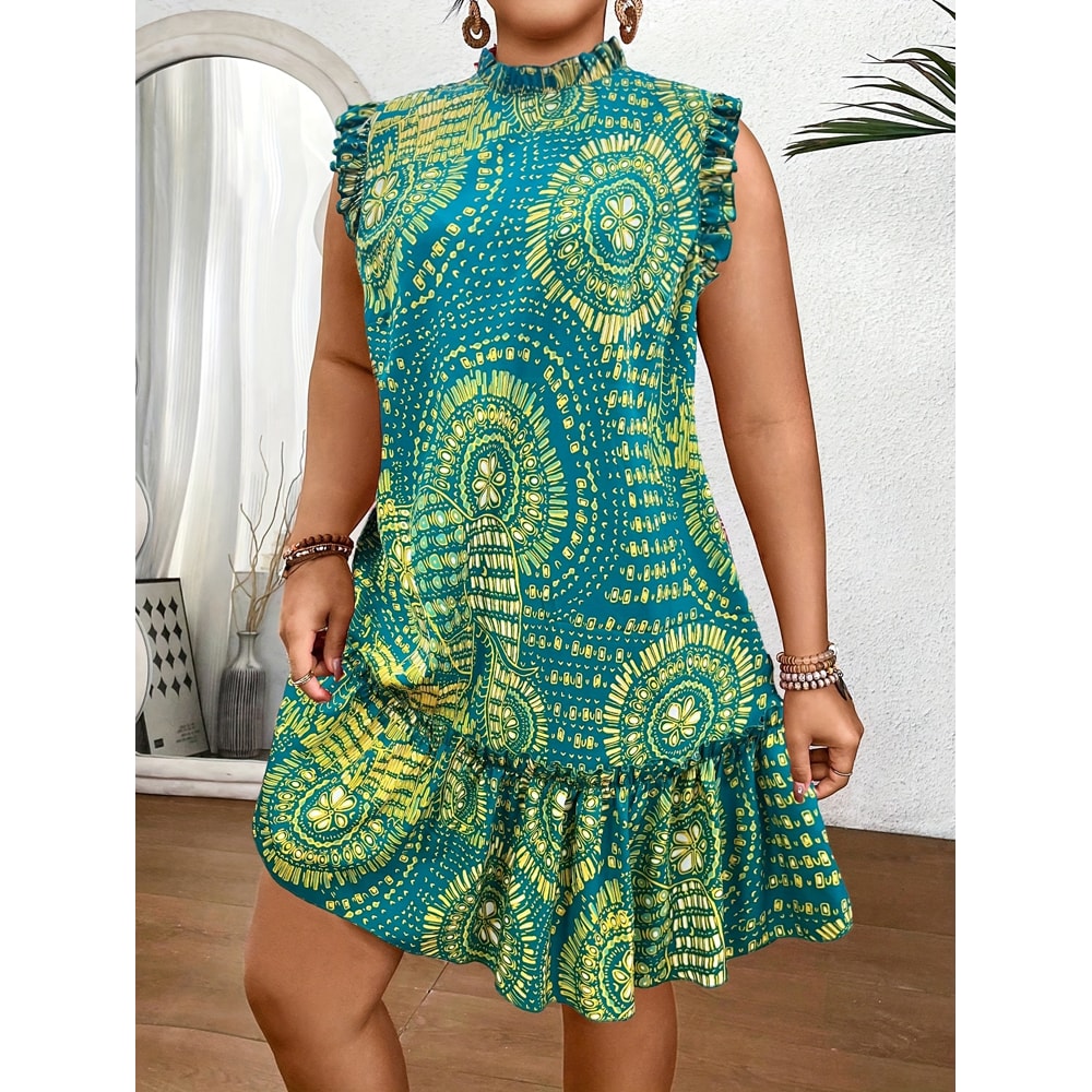 Summer New Womens Elegant Slim Fit Short Sleeve Dress, Black Gold Red Paisley Print, Ruched Hem, Round Neck