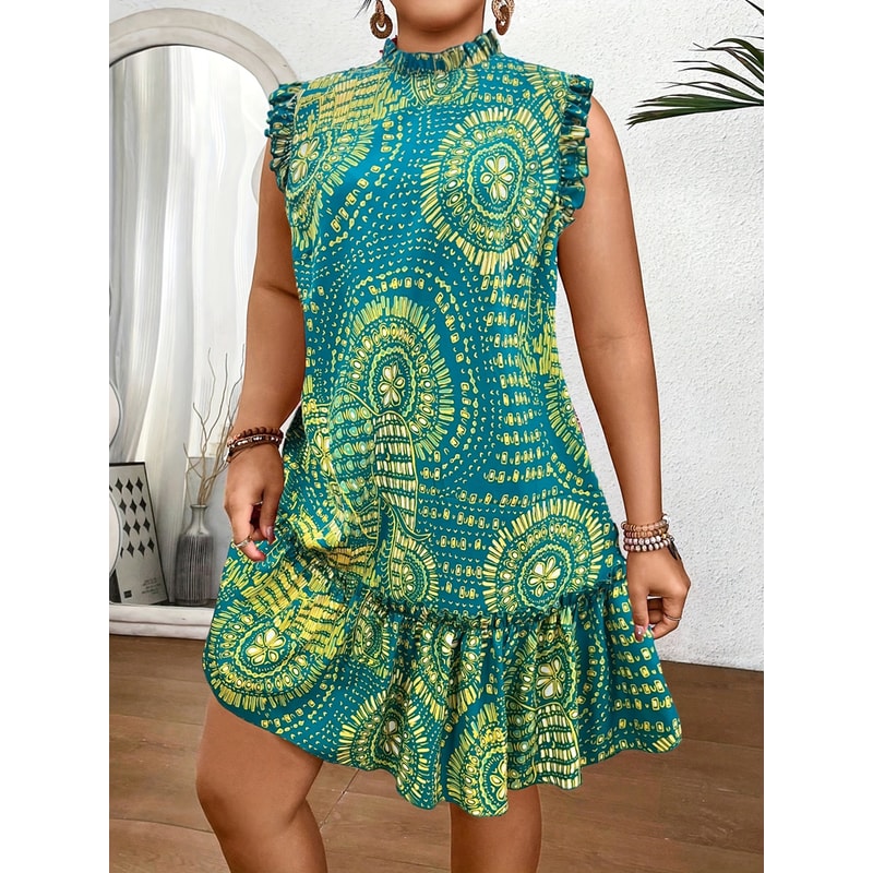 Summer New Womens Elegant Slim Fit Short Sleeve Dress, Black Gold Red Paisley Print, Ruched Hem, Round Neck