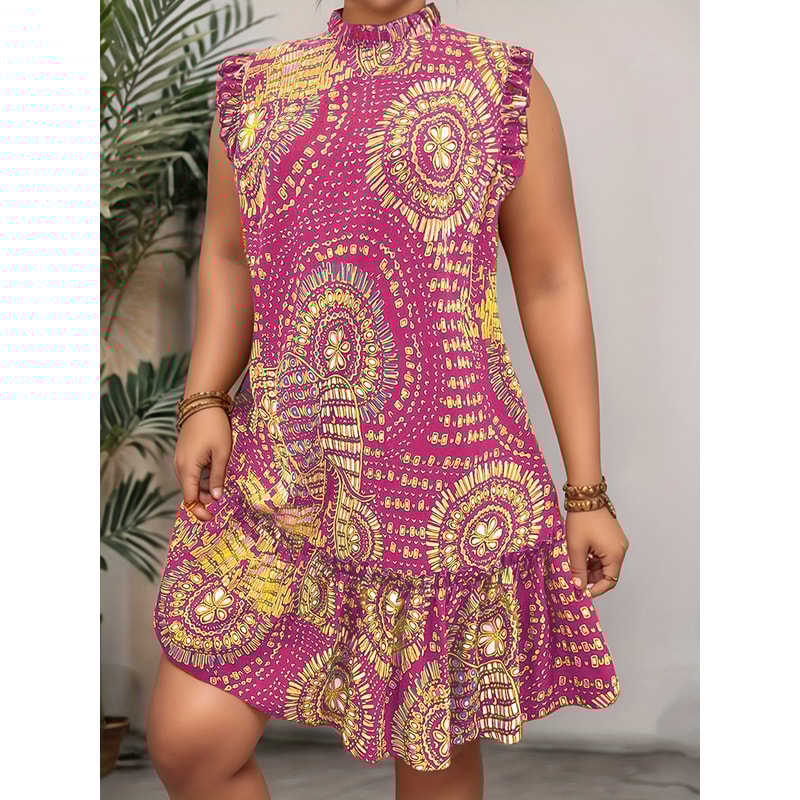 Summer New Womens Elegant Slim Fit Short Sleeve Dress, Black Gold Red Paisley Print, Ruched Hem, Round Neck