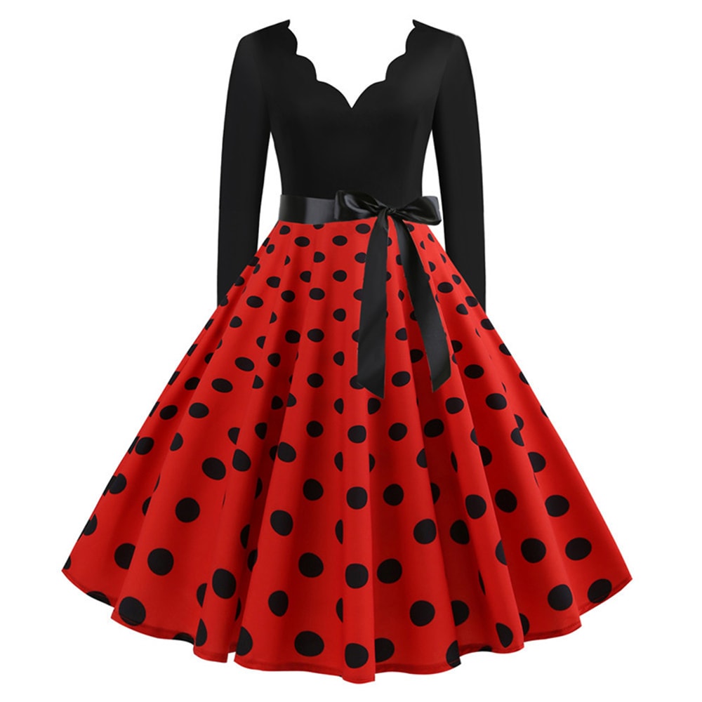Black Vestidos Sleeve Polka Dot Dress Spring Autumn Elegant New Year Party Dresses 0