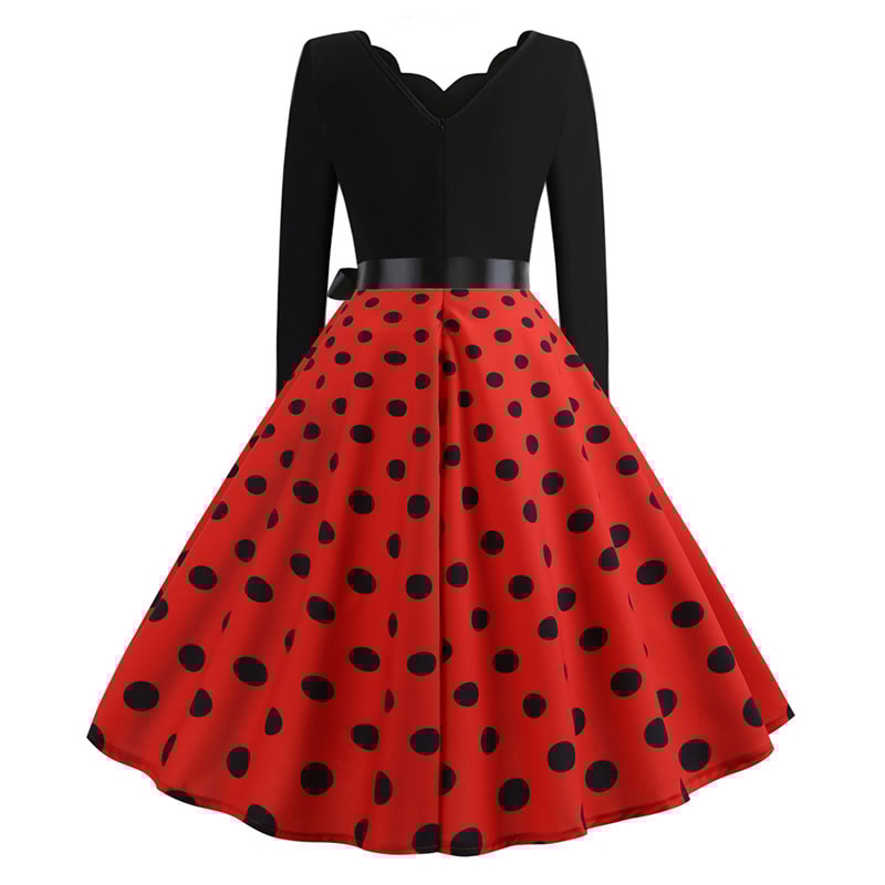 Black Vestidos Sleeve Polka Dot Dress Spring Autumn Elegant New Year Party Dresses 1