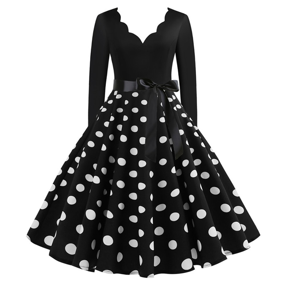 Black Vestidos Sleeve Polka Dot Dress Spring Autumn Elegant New Year Party Dresses 2