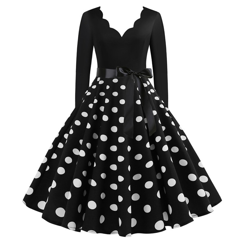 Black Vestidos Sleeve Polka Dot Dress Spring Autumn Elegant New Year Party Dresses 2