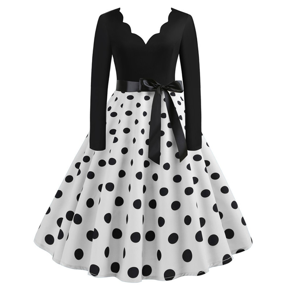 Black Vestidos Sleeve Polka Dot Dress Spring Autumn Elegant New Year Party Dresses 3