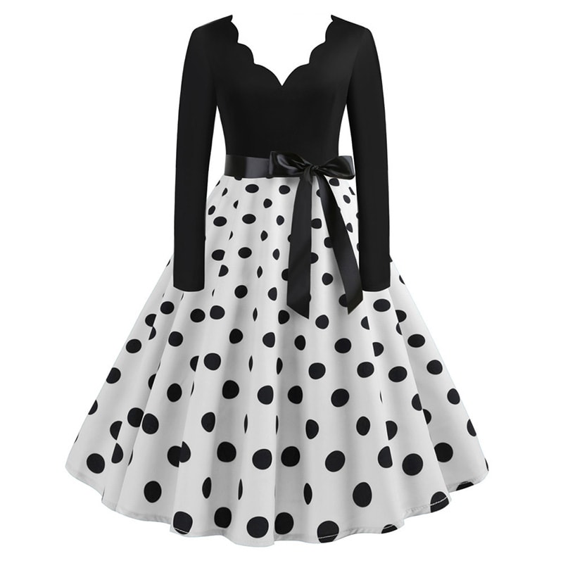 Black Vestidos Sleeve Polka Dot Dress Spring Autumn Elegant New Year Party Dresses 3