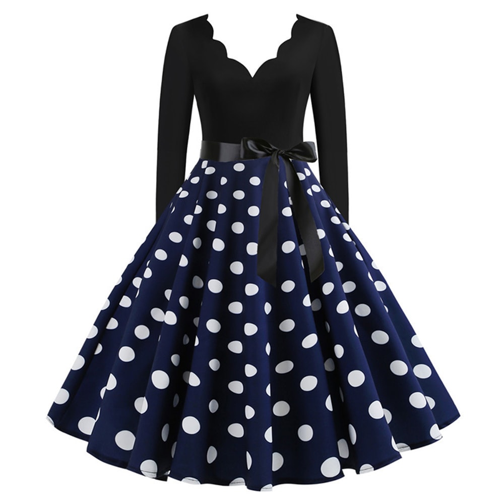 Black Vestidos Sleeve Polka Dot Dress Spring Autumn Elegant New Year Party Dresses 4