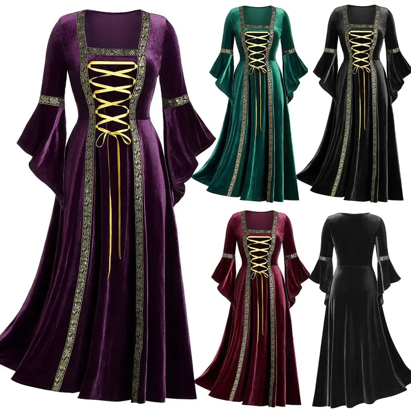 Vampire Witch Victorian Gothi Bandage Dress Women Long Sleeve Medieval Cosplay Vintage Look 2