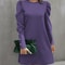Solid Color Round Collar Bubble Sleeve Button Long-Sleeved Dress, Women's Autumn and Winter New Fashion Outfit