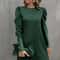 Solid Color Round Collar Bubble Sleeve Button Long-Sleeved Dress, Women's Autumn and Winter New Fashion Outfit