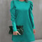 Solid Color Round Collar Bubble Sleeve Button Long-Sleeved Dress, Women's Autumn and Winter New Fashion Outfit