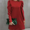 Solid Color Round Collar Bubble Sleeve Button Long-Sleeved Dress, Women's Autumn and Winter New Fashion Outfit