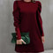 Solid Color Round Collar Bubble Sleeve Button Long-Sleeved Dress, Women's Autumn and Winter New Fashion Outfit