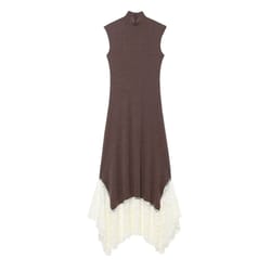 autumn casual lace blend spliced layered long dress, fashion party midi dress