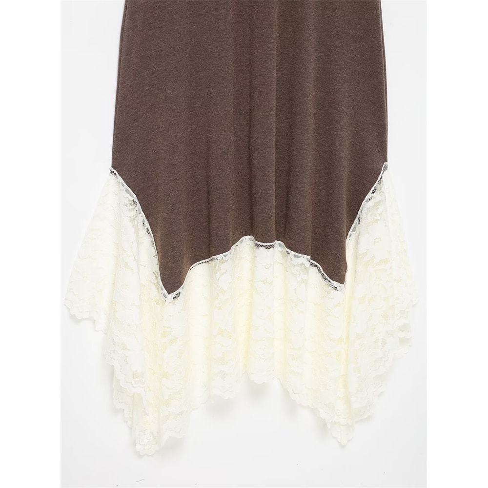 Autumn Casual Lace Blend Spliced Layered Long Dress, Fashion Party Midi Dress