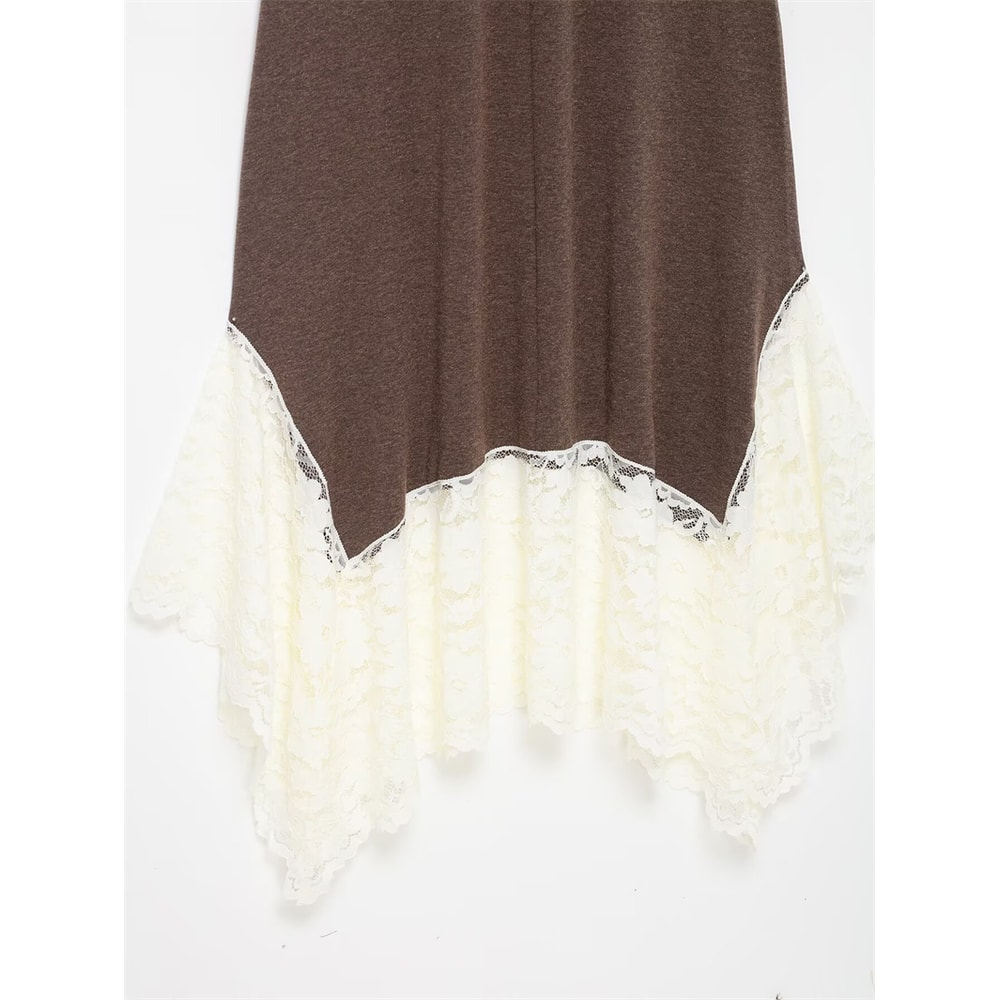 Autumn Casual Lace Blend Spliced Layered Long Dress, Fashion Party Midi Dress