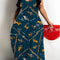 Womens Cross Border Summer Fashion Print Dress, Round Neck Sling Dress for Casual Daily Wear