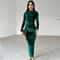 Elegant Party Clothes, Midi Dress For Women Ruched Long, Evening Green Outfits