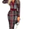 Long Sleeve Knit Bodycon, Pattern V-Neck Midi Pencil Dress with Belt for All Seasons