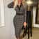 Long Sleeve Knit Bodycon, Pattern V-Neck Midi Pencil Dress with Belt for All Seasons