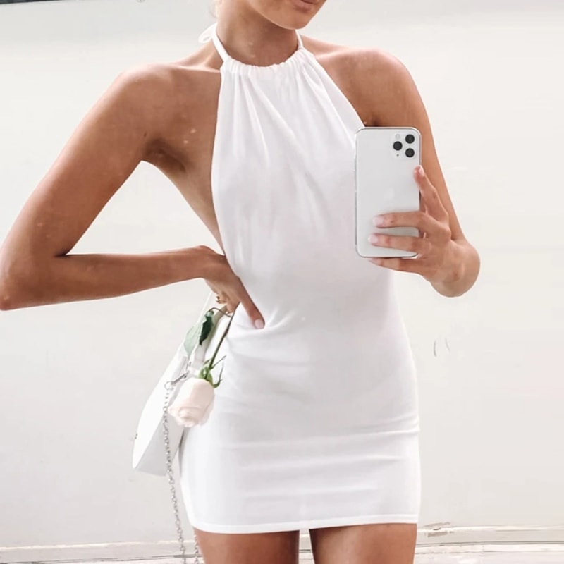 Cross Border Womens Vacation Swimwear from Europe and America, Sexy Bag Buttocks Backless Suspender Dress