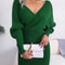 Casual Autumn Winter Long Sleeve Knitted Dresses, Solid Color Style in White Green Blue Black Purple