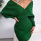 Casual Autumn Winter Long Sleeve Knitted Dresses, Solid Color Style in White Green Blue Black Purple