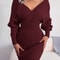 Casual Autumn Winter Long Sleeve Knitted Dresses, Solid Color Style in White Green Blue Black Purple