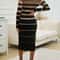 Striped Bodycon Dress Fall Holiday Vestido Long Sleeve Knit Office Lady Elegant Dress 1