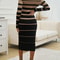 Striped Bodycon Dress Fall Holiday Vestido Long Sleeve Knit Office Lady Elegant Dress 1