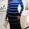 Striped Bodycon Dress Fall Holiday Vestido Long Sleeve Knit Office Lady Elegant Dress 2