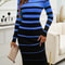 Striped Bodycon Dress Fall Holiday Vestido Long Sleeve Knit Office Lady Elegant Dress 2