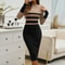 Striped Bodycon Dress Fall Holiday Vestido Long Sleeve Knit Office Lady Elegant Dress 10