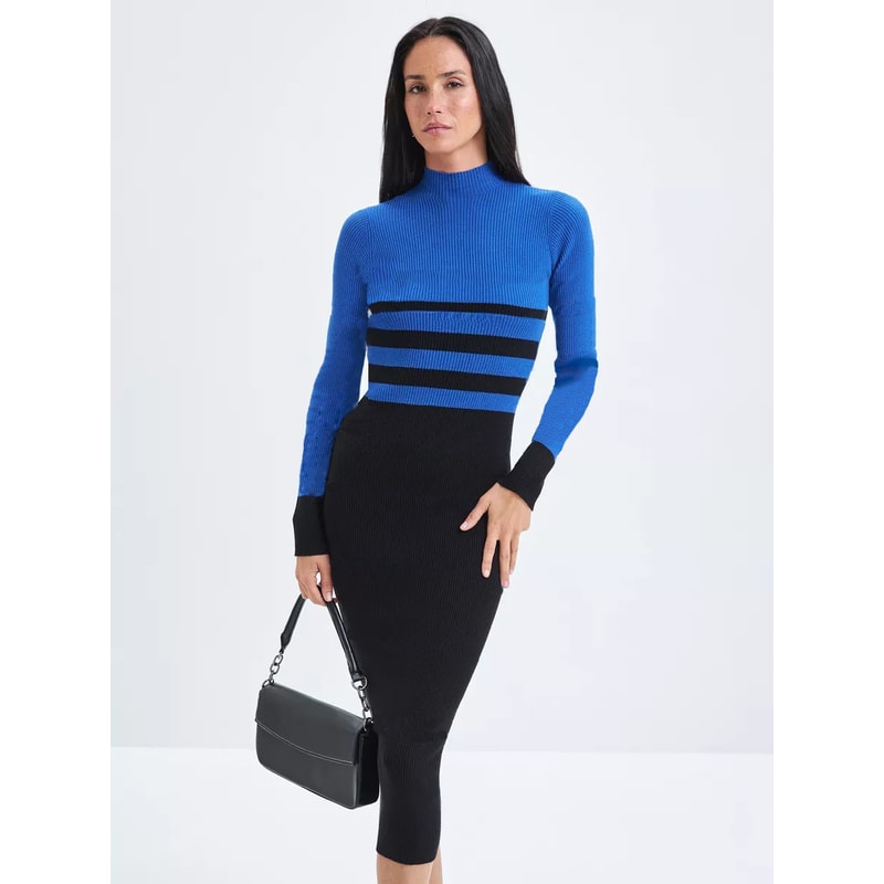 Striped Bodycon Dress Fall Holiday Vestido Long Sleeve Knit Office Lady Elegant Dress 11