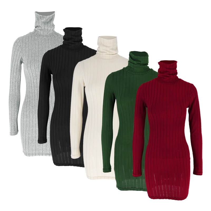 Bodycon Sheath Mini Dress for Women, Autumn Winter Knitted Dress, Long Sleeves Turtleneck Party Look