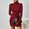Bodycon Sheath Mini Dress for Women, Autumn Winter Knitted Dress, Long Sleeves Turtleneck Party Look