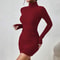 Bodycon Sheath Mini Dress for Women, Autumn Winter Knitted Dress, Long Sleeves Turtleneck Party Look