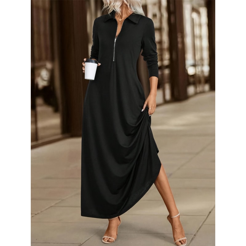 Slim Long Sleeves Shirt Dresses With Pockets, Spring Autumn Everyday Women Dress