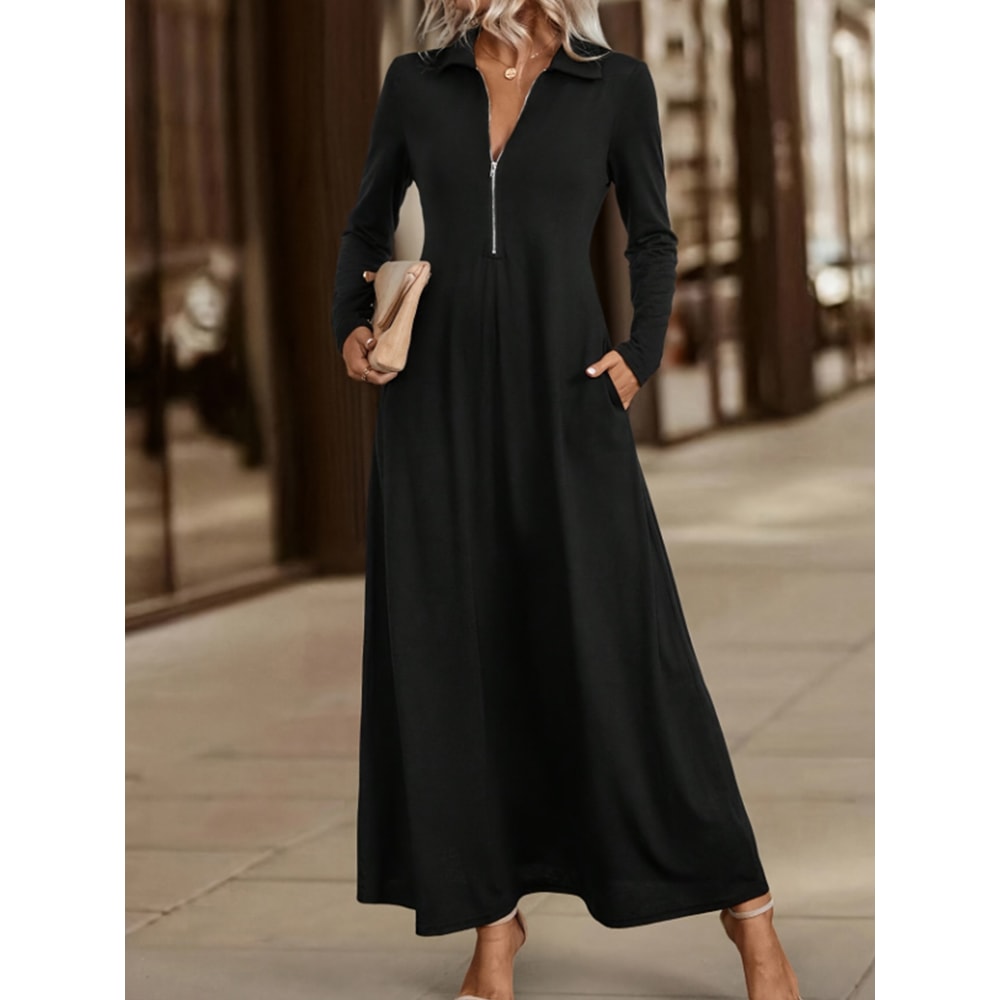 Slim Long Sleeves Shirt Dresses With Pockets, Spring Autumn Everyday Women Dress