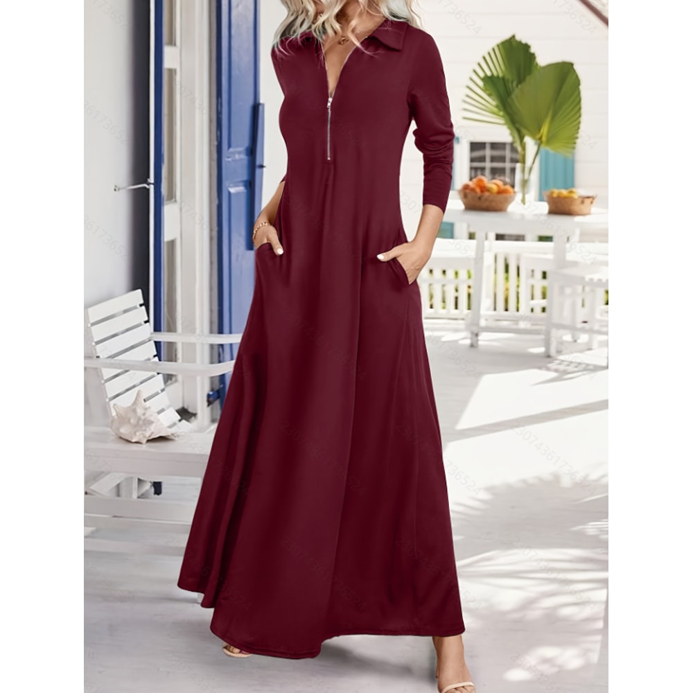 Slim Long Sleeves Shirt Dresses With Pockets, Spring Autumn Everyday Women Dress