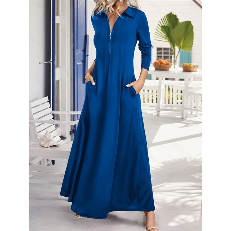 Slim Long Sleeves Shirt Dresses With Pockets, Spring Autumn Everyday Women Dress