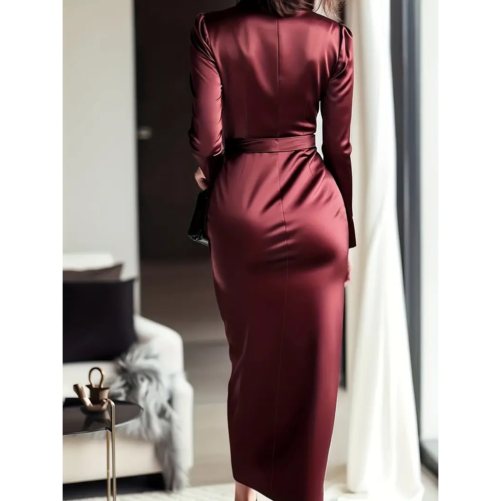 Hepburn style long sleeved lace tight waist dress, autumn temperament goddess dress for women
