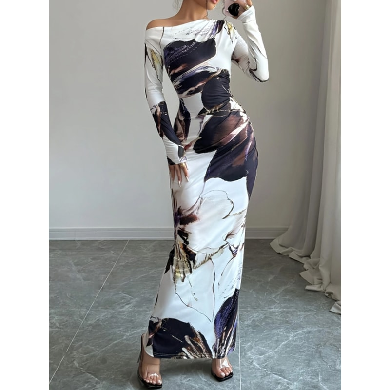 Slanted Shoulder Dress For Women, Long Sleeved Spring Summer Style