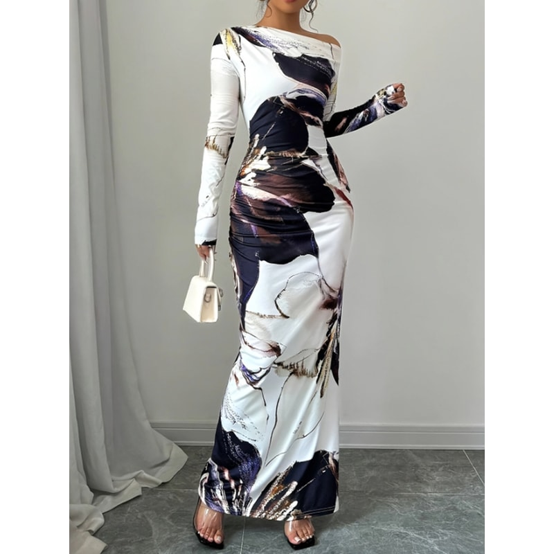 Slanted Shoulder Dress For Women, Long Sleeved Spring Summer Style