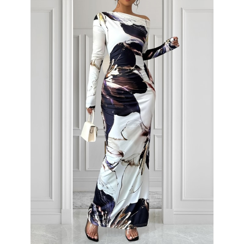 Slanted Shoulder Dress For Women, Long Sleeved Spring Summer Style