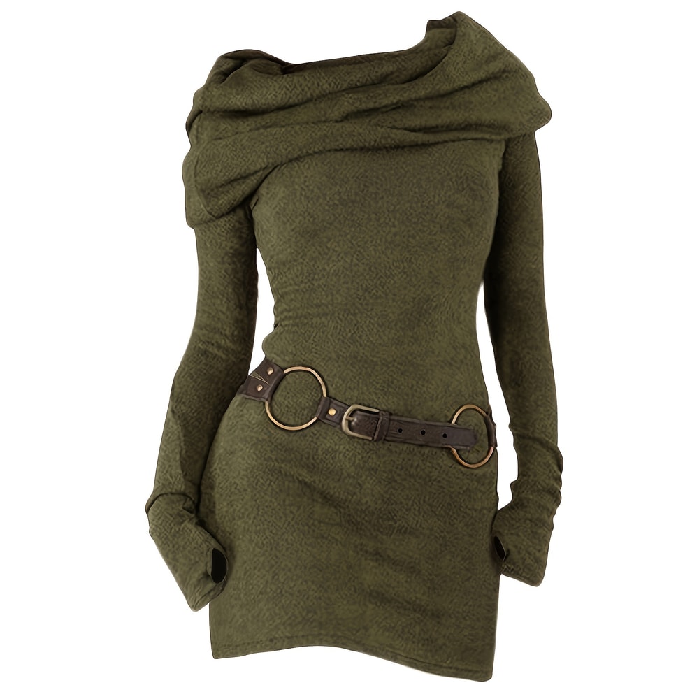 Commuter Pile Collar Knitted Dress, Solid Color Fashion Women Temperament Look
