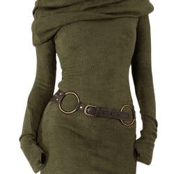 commuter pile collar knitted dress, solid color fashion women temperament look