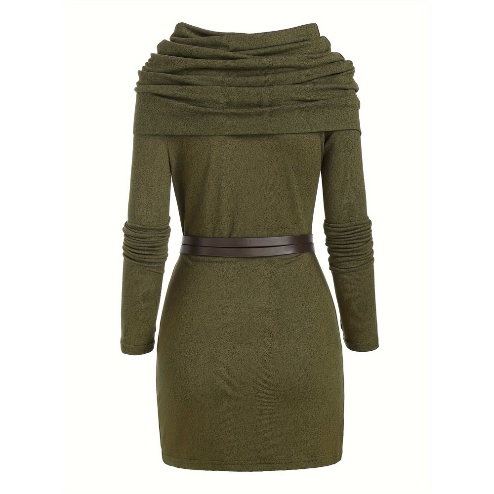 Commuter Pile Collar Knitted Dress, Solid Color Fashion Women Temperament Look